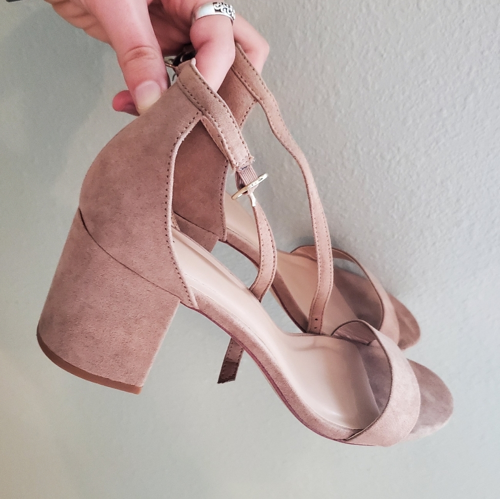 A New Day Ema Suede Nude Minamalist Block Heels